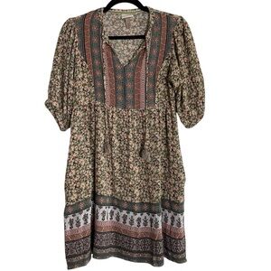 Knox Rose Floral Babydoll Dress XS Boho Peasant Mini Cottagecore Tunic